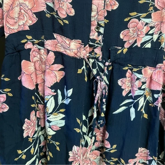 Billabong Navy Floral Dress with Pink and Cream Accents 3/4 Sleeve - Picture 4 of 8